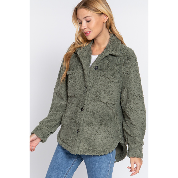 Long Slv Flap Pocket Oversize Jacket - Picture 2 of 7